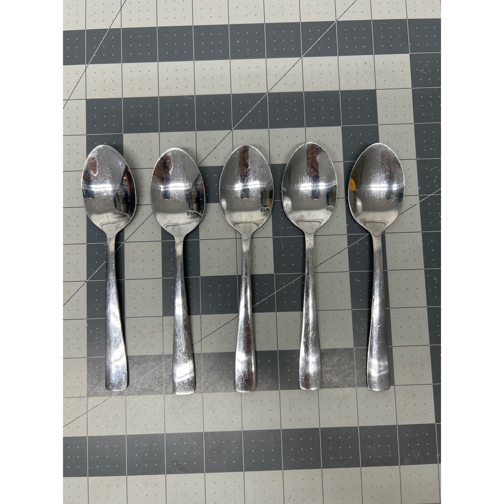Oneida Teaspoons Set 5 Silver Stainless Steel Flared Handle 6 Inch Flatware